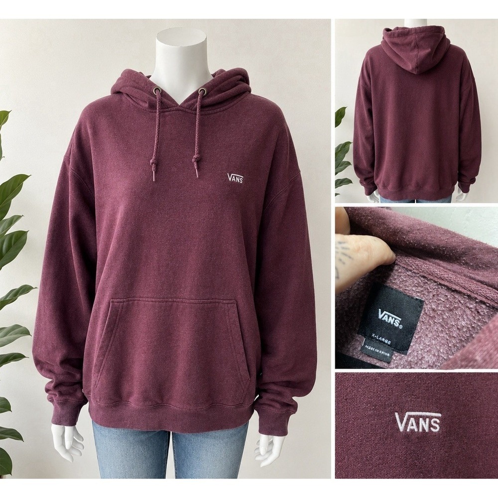 Vans Burgundy Pullover Hoodie Sweatshirt Men's XL Skater Casual Basic